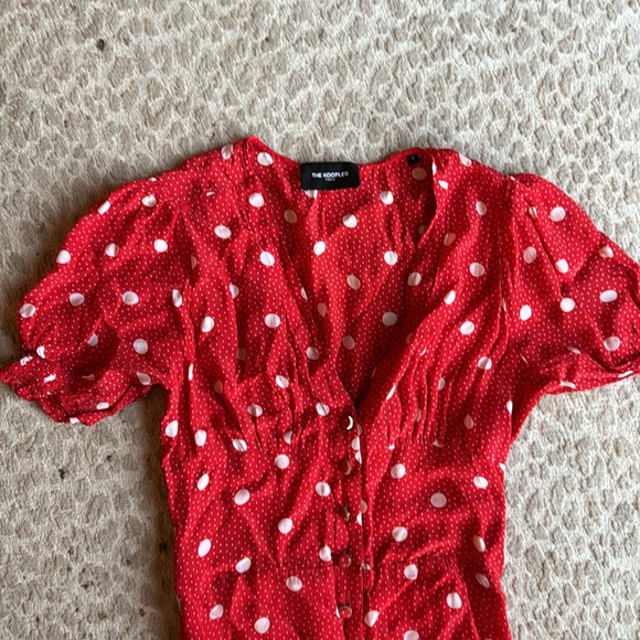 The Kooples Moonlight Dots Red and White Mini Dress, size 0 - Picture 3 of 10